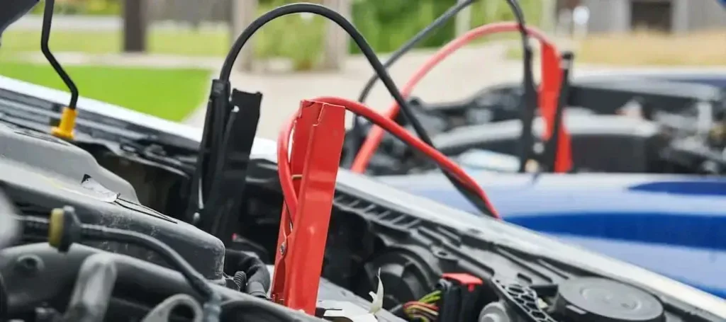 Jumper cables connected for a jump start