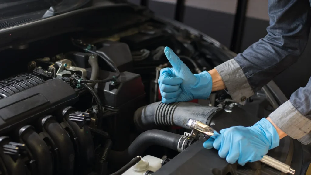Vehicle receiving scheduled engine maintenance