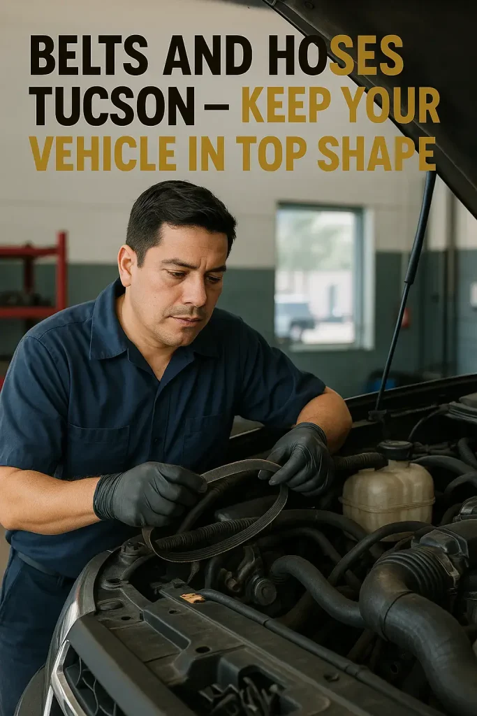 Technician inspecting automotive belts and hoses in Tucson