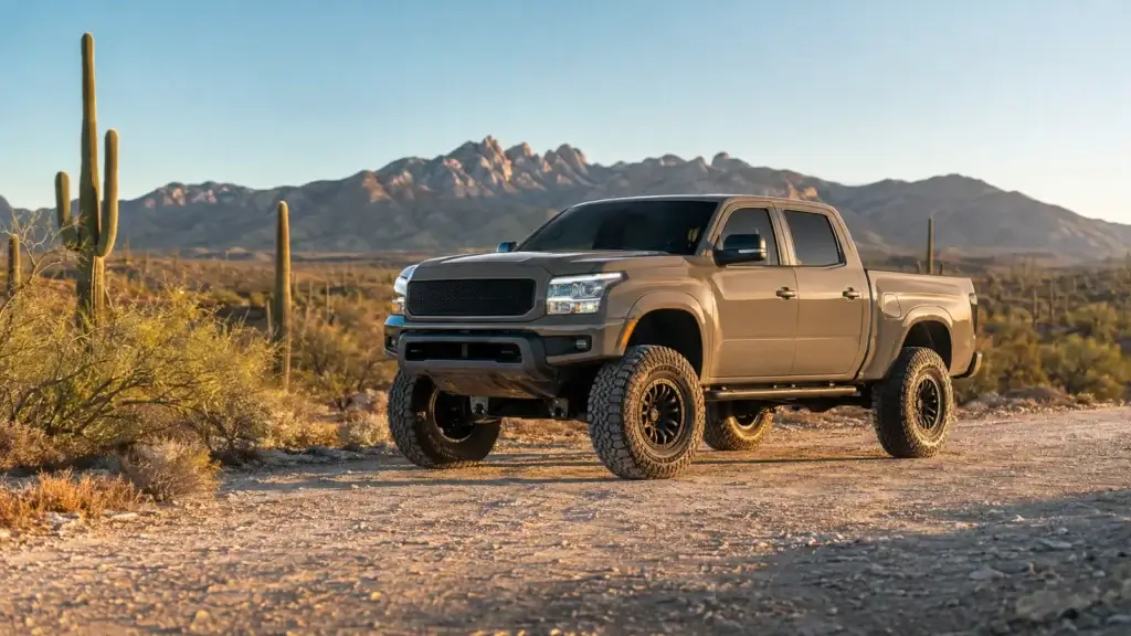 Properly lifted pickup truck in the Sonoran desert near Tucson