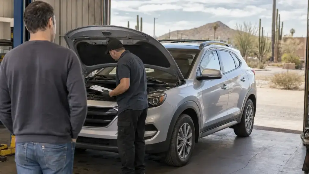 Used vehicle being inspected before purchase in Tucson