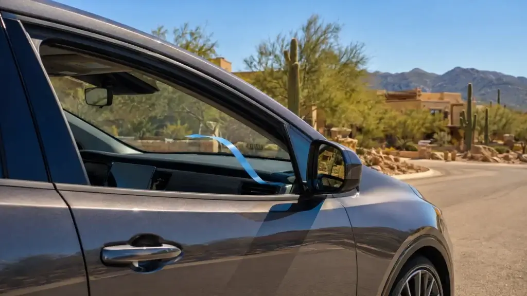 Car cabin cooling under bright October sun in Tucson