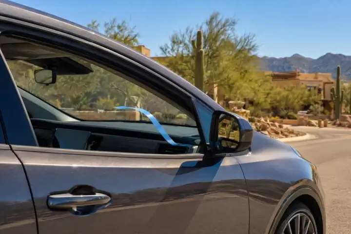 Car cabin cooling under bright October sun in Tucson